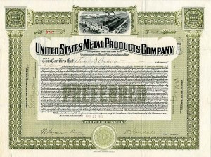 United States Metal Products Co. - Stock Certificate